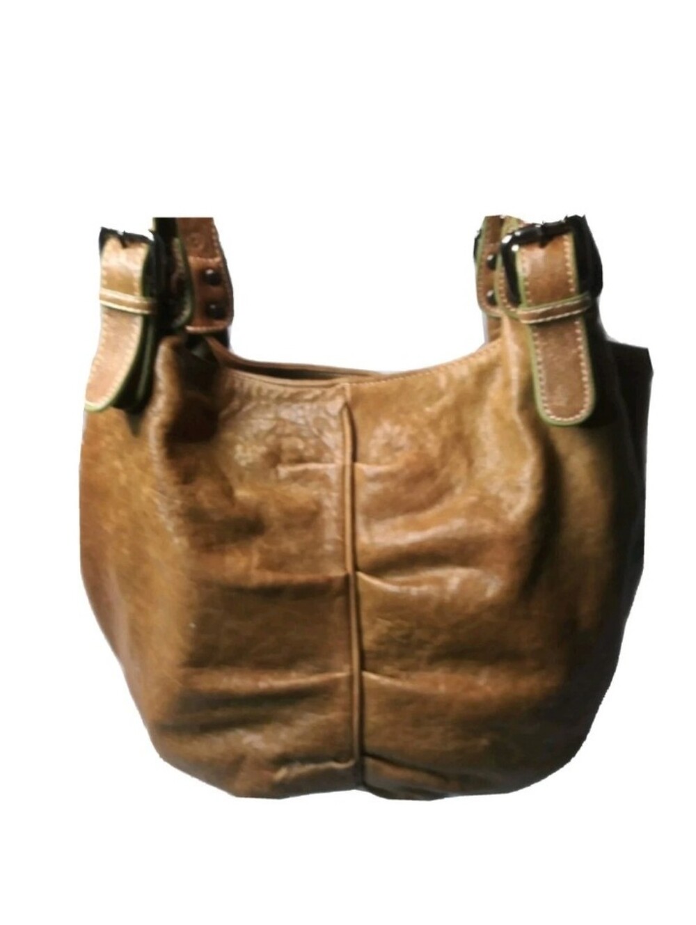 Vintage Barr + Barr New York Leather Bag Boho Shoulder Tote Olive Brown &  Green - Picture 5 of 10